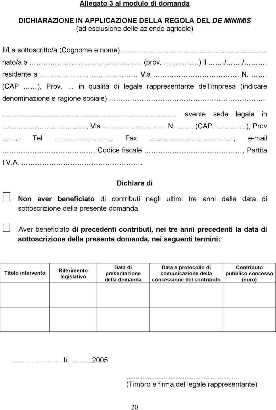 V.A.. Dichiara di Non aver beneficiato di contributi negli ultimi tre anni dalla data di sottoscrizione della presente domanda Aver beneficiato di precedenti contributi, nei tre anni precedenti la