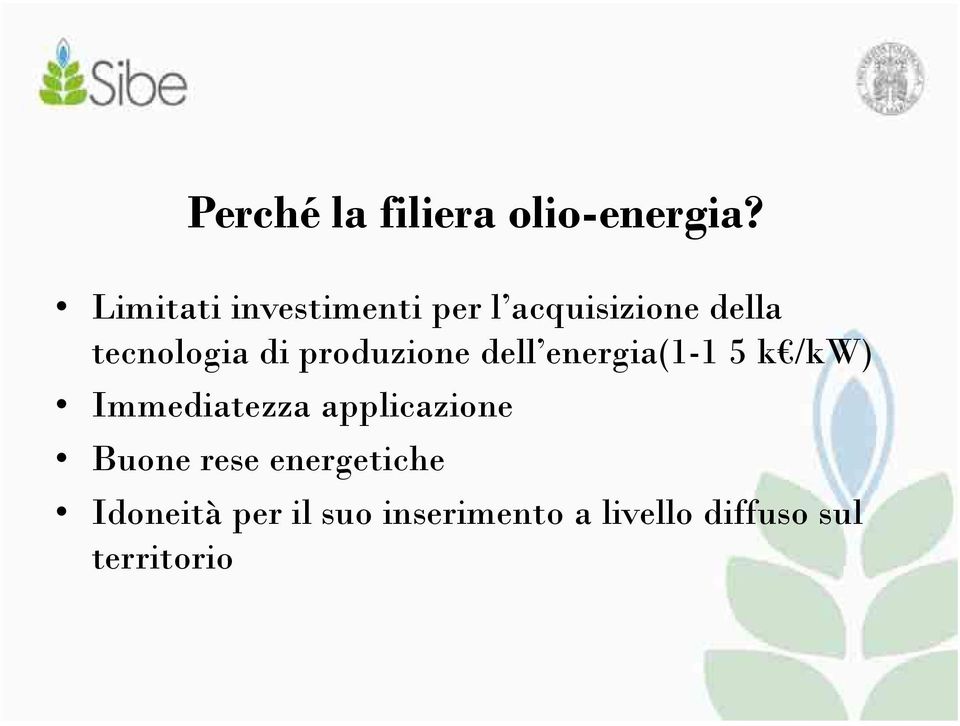 produzione dell energia(1-15 energia(1 15 k /kw) Immediatezza