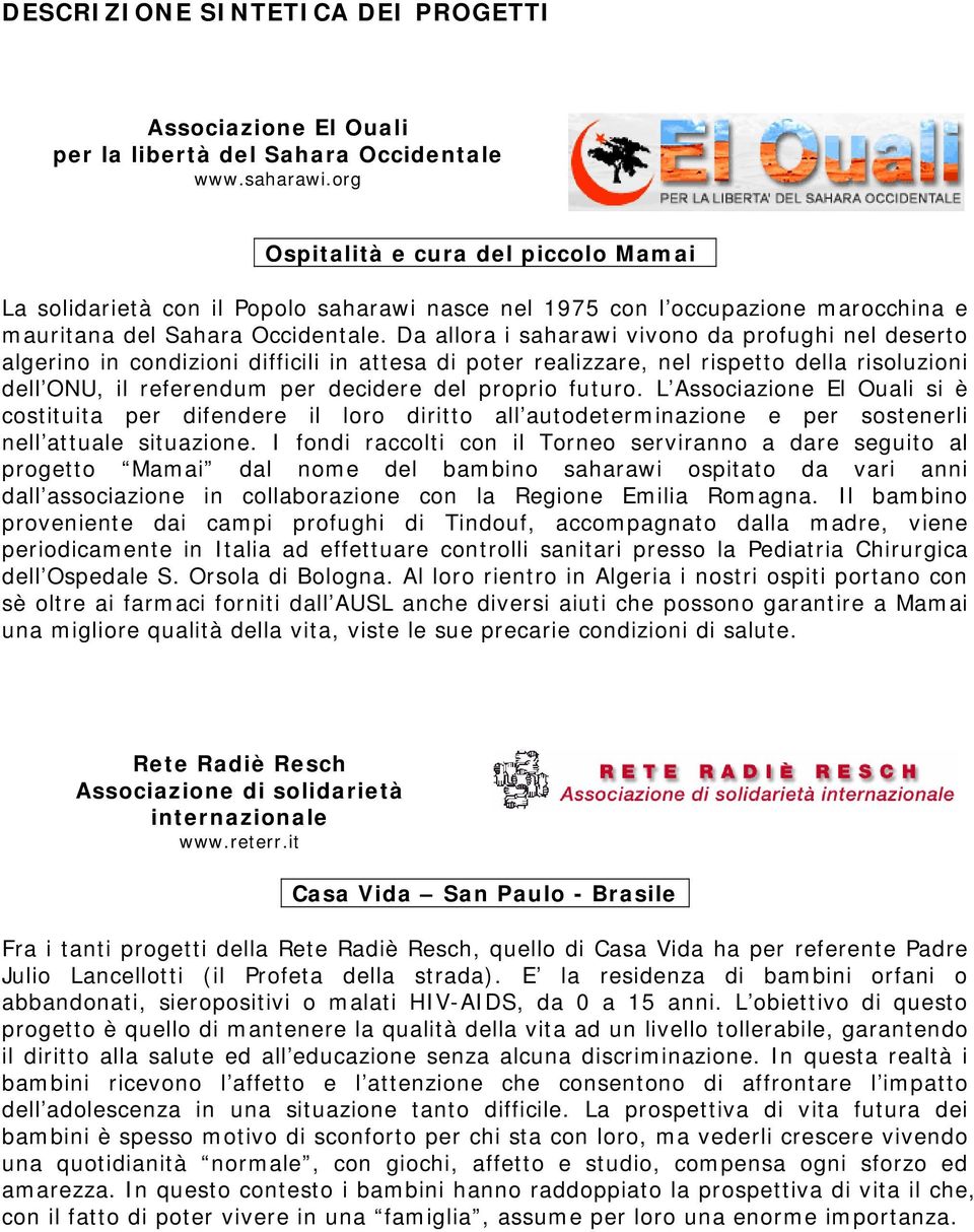 Da allora i saharawi vivono da profughi nel deserto algerino in condizioni difficili in attesa di poter realizzare, nel rispetto della risoluzioni dell ONU, il referendum per decidere del proprio