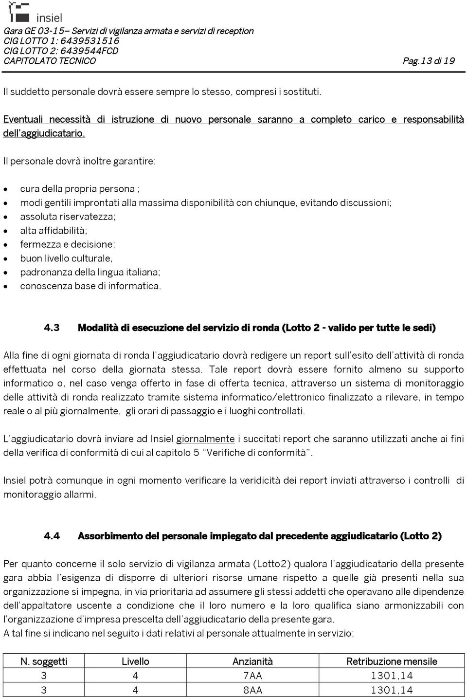 Il personale dovrà inoltre garantire: cura della propria persona ; modi gentili improntati alla massima disponibilità con chiunque, evitando discussioni; assoluta riservatezza; alta affidabilità;