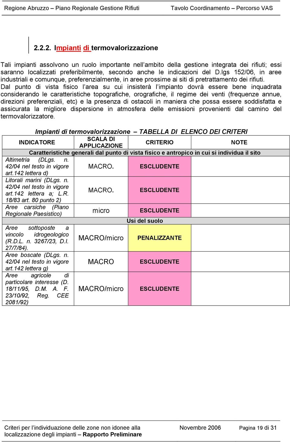 Dal punto di vista fisico l area su cui insisterà l impianto dovrà essere bene inquadrata considerando le caratteristiche topografiche, orografiche, il regime dei venti (frequenze annue, direzioni