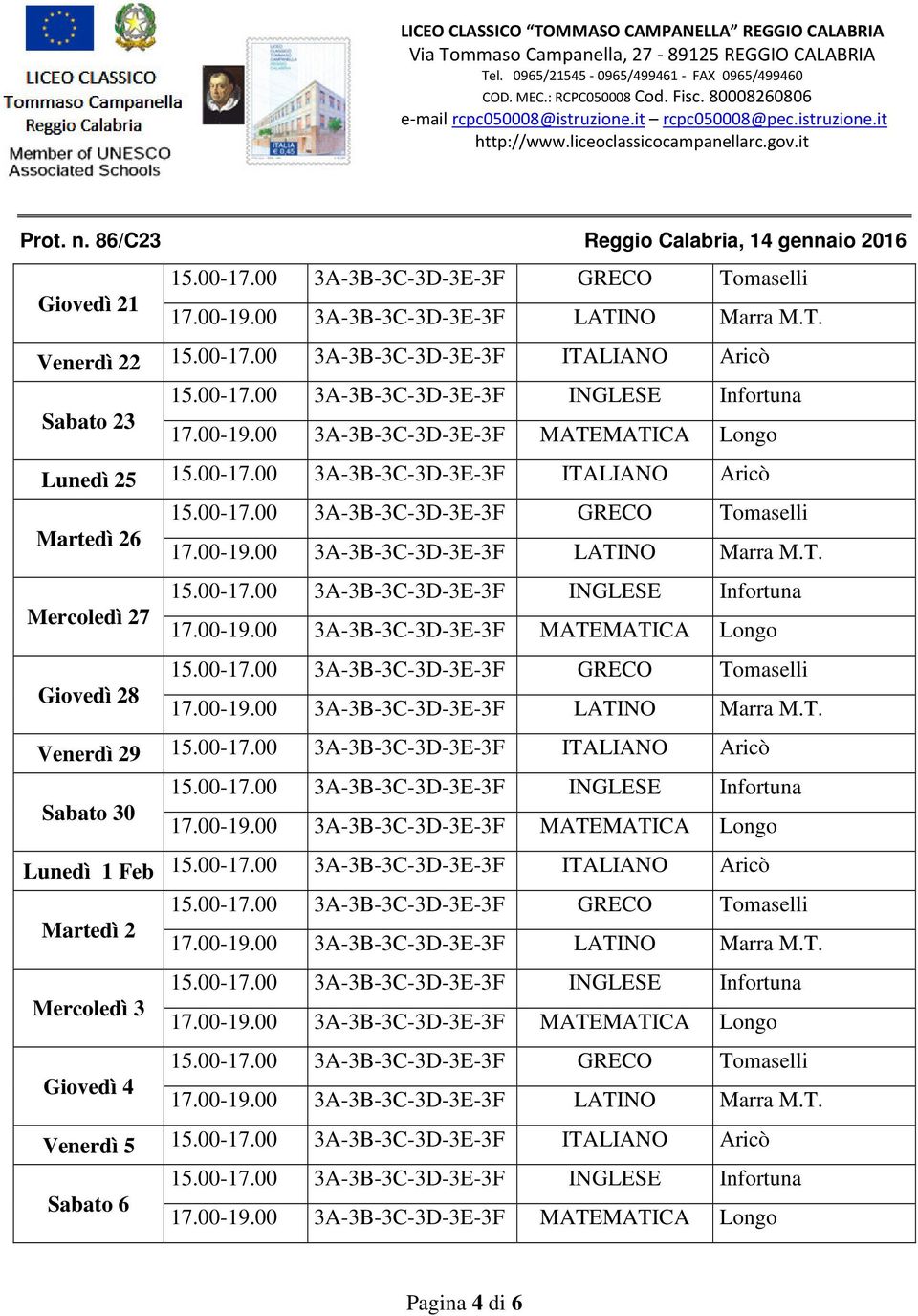 00-17.00 3A-3B-3C-3D-3E-3F ITALIANO Aricò Sabato 6 Pagina 4 di 6