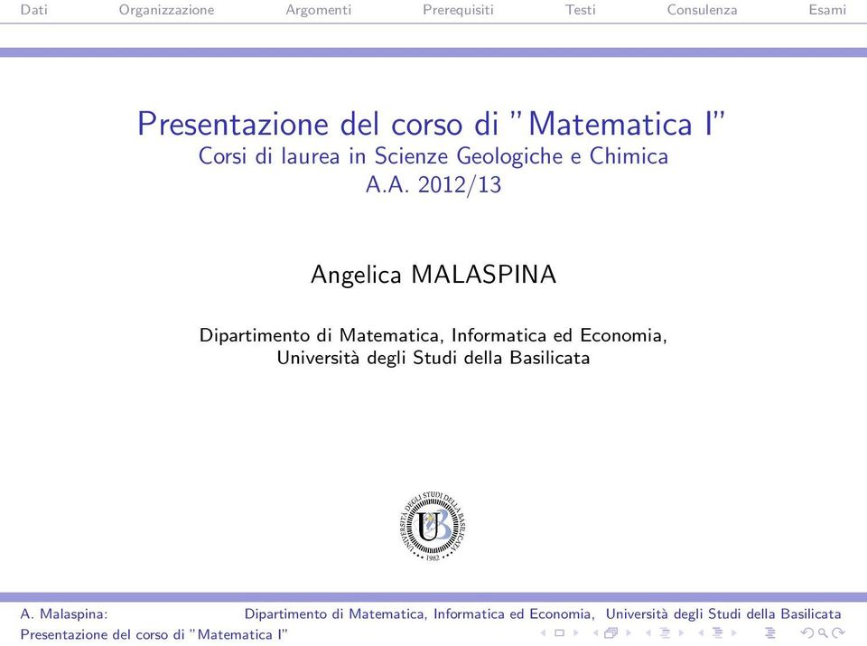 A. 2012/13 Angelica MALASPINA Dipartimento