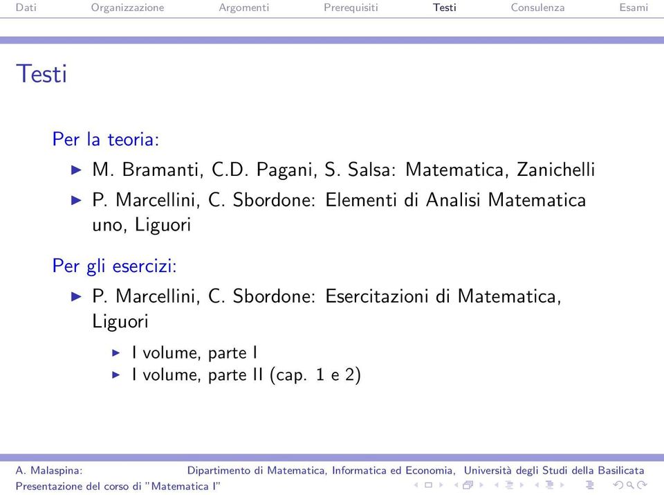 Sbordone: Elementi di Analisi Matematica uno, Liguori Per gli