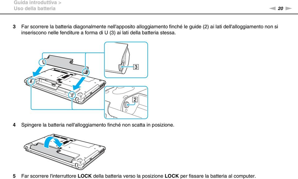 U (3) ai lati della batteria stessa.