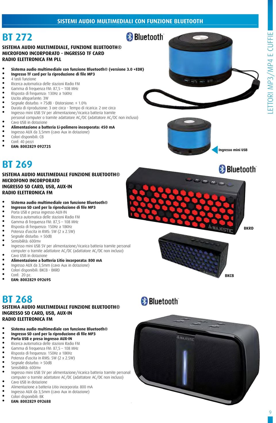 0 +EDR) Ingresso TF card per la riproduzione di file MP3 4 tasti funzione Ricerca automatica delle stazioni Radio FM Gamma di frequenza FM: 87,5 108 MHz Risposta di frequenza: 130Hz a 16KHz Uscita