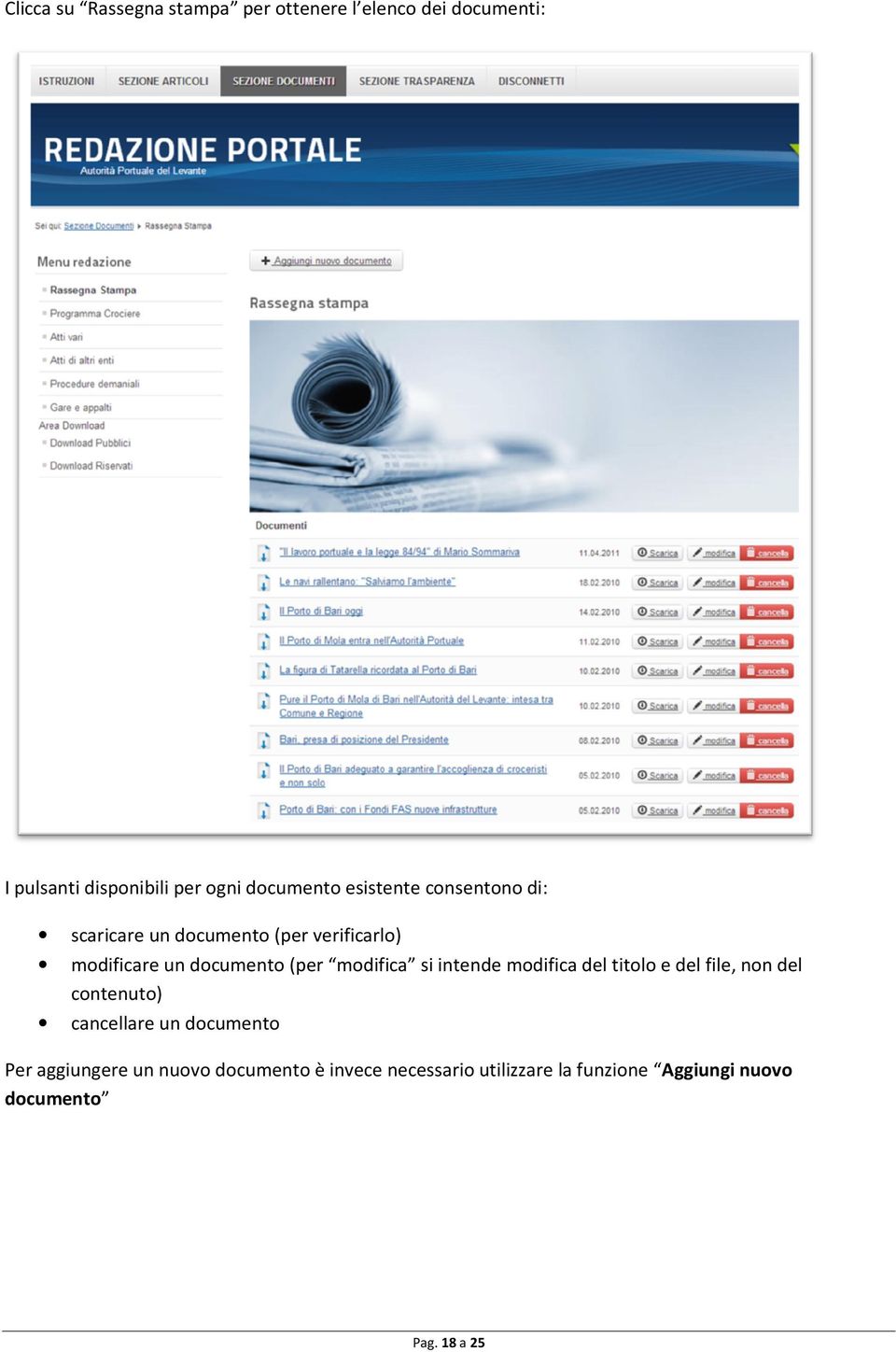 (per modifica si intende modifica del titolo e del file, non del contenuto) cancellare un documento