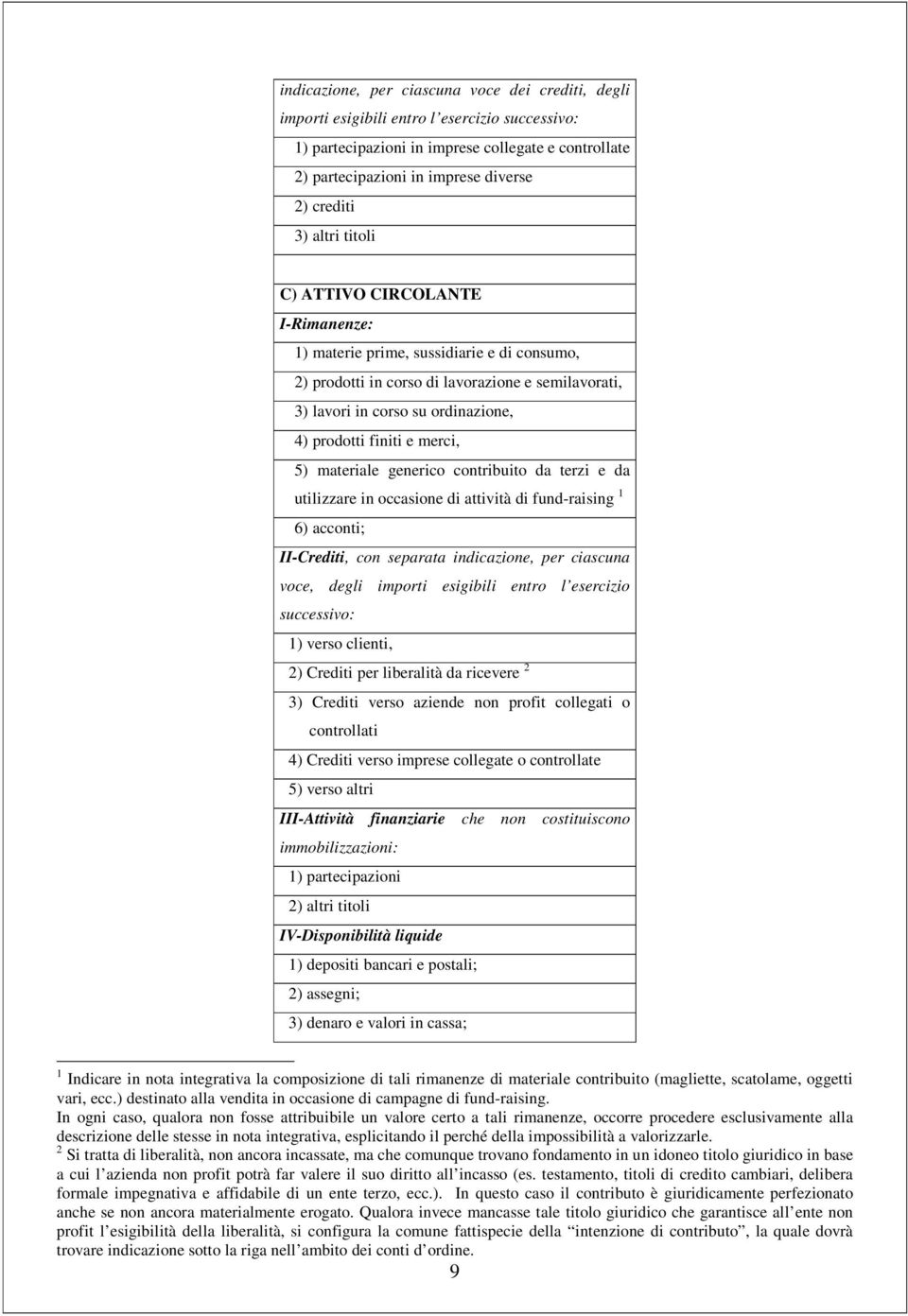 e merci, 5) materiale generico contribuito da terzi e da utilizzare in occasione di attività di fund-raising 1 6) acconti; II-Crediti, con separata indicazione, per ciascuna voce, degli importi