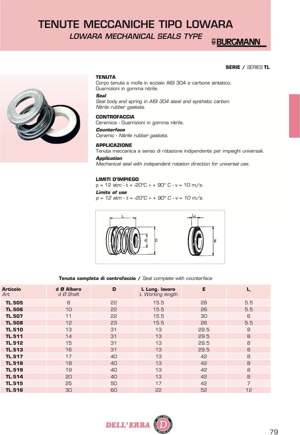 SRI / SRIS TL APPLICAZION Tenuta meccanica a senso di rotazione indipendente per impieghi universali. Application Mechanical seal with independent rotation direction for universal use.