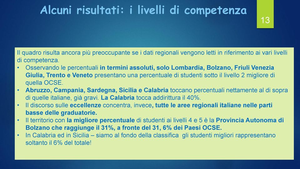 Abruzzo, Campania, Sardegna, Sicilia e Calabria toccano percentuali nettamente al di sopra di quelle italiane, già gravi. La Calabria tocca addirittura il 40%.