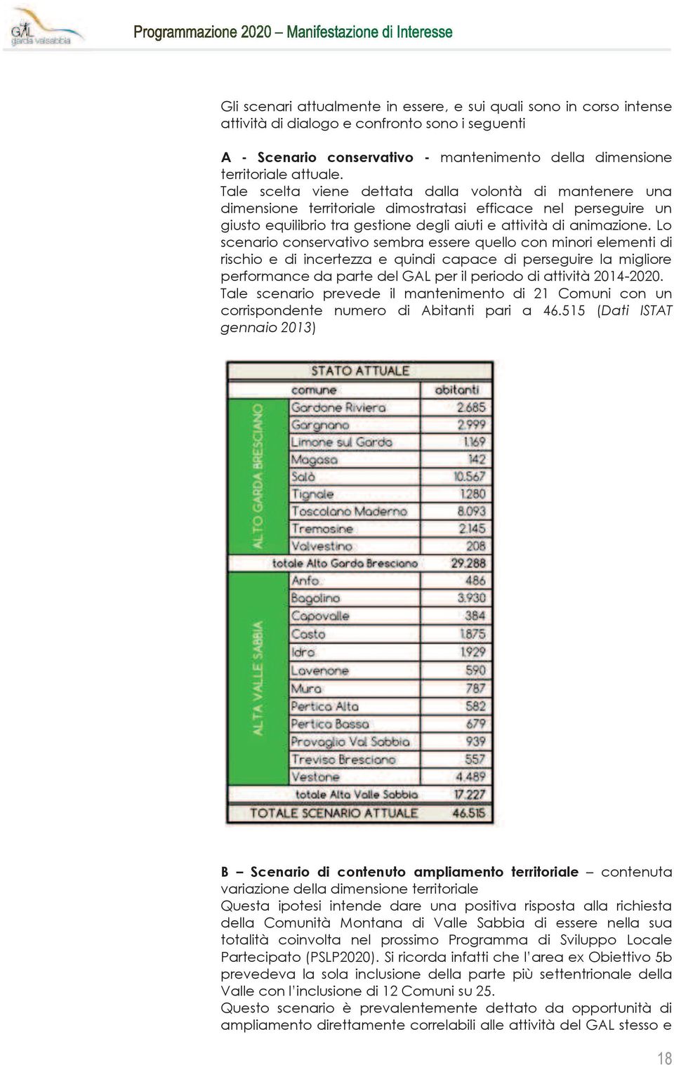 Lo scenario conservativo sembra essere quello con minori elementi di rischio e di incertezza e quindi capace di perseguire la migliore performance da parte del GAL per il periodo di attività