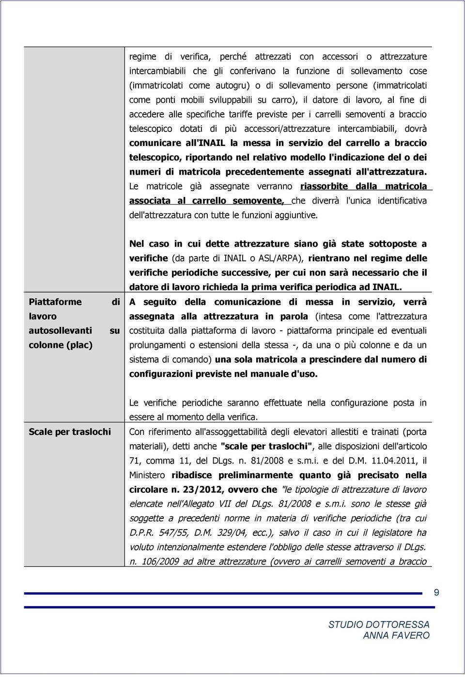 accessori/attrezzature intercambiabili, dovrà comunicare all'inail la messa in servizio del carrello a braccio telescopico, riportando nel relativo modello l'indicazione del o dei numeri di matricola