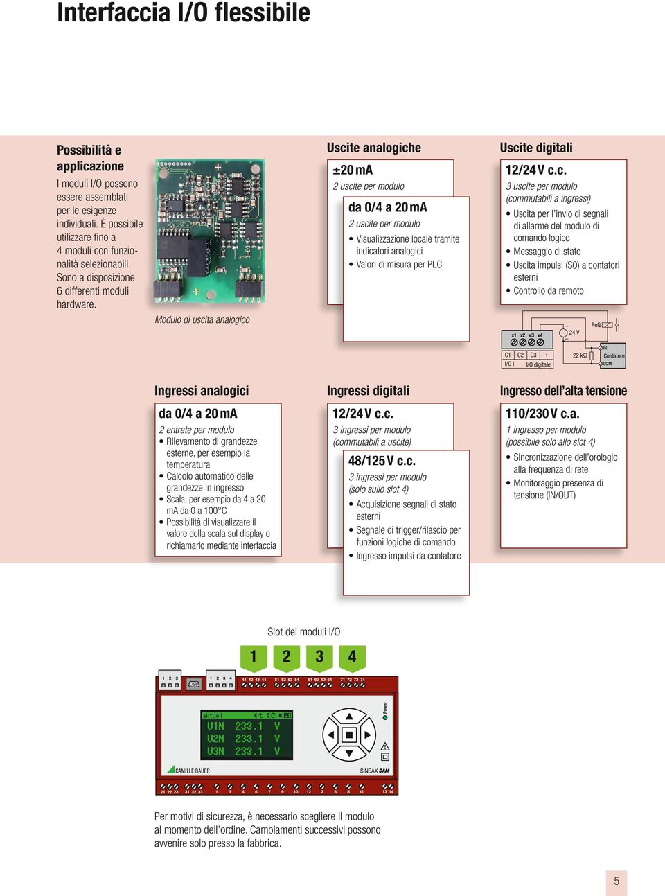 Modulo di uscita analogico Uscite analogiche ±20 ma 2 uscite per modulo da 0/4 a 20 ma 2 uscite per modulo Visualizzazione locale tramite indicatori analogici Valori di misura per PLC Uscite digitali