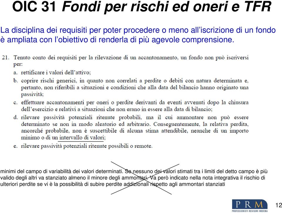 Se nessuno dei valori stimati tra i limiti del detto campo è più valido degli altri va stanziato almeno il minore degli ammontari.