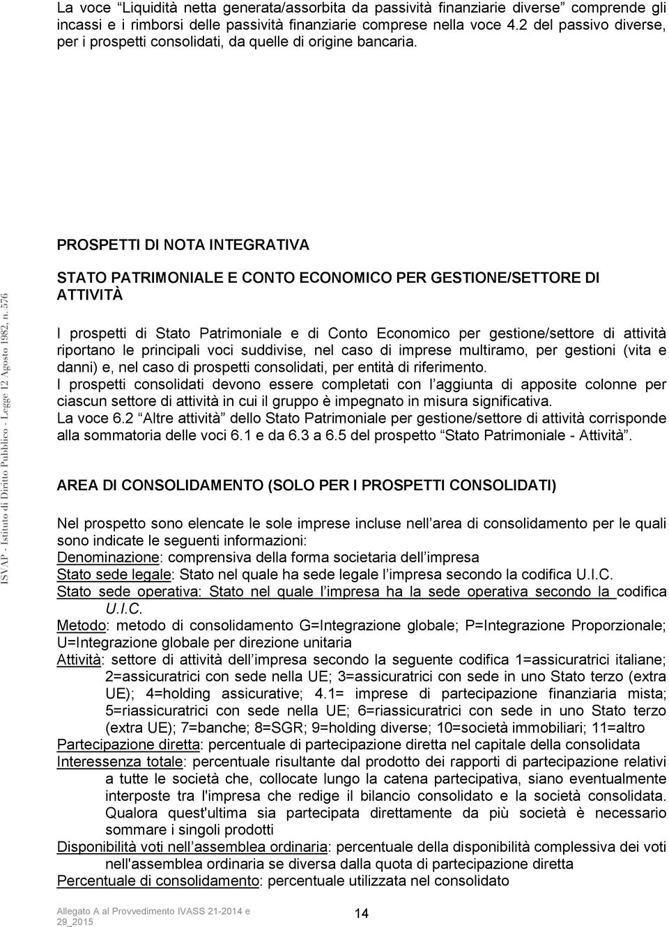 PROSPETTI DI NOTA INTEGRATIVA STATO PATRIMONIALE E CONTO ECONOMICO PER GESTIONE/SETTORE DI ATTIVITÀ I prospetti di Stato Patrimoniale e di Conto Economico per gestione/settore di attività riportano