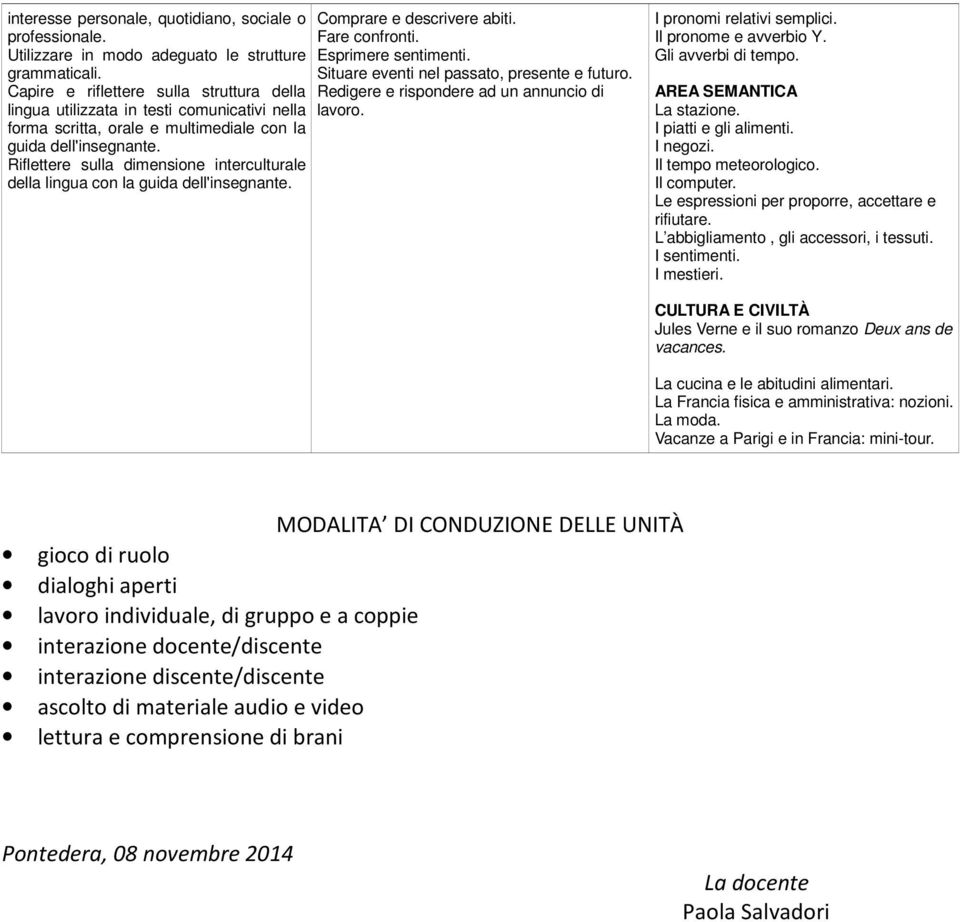 Riflettere sulla dimensione interculturale della lingua con la guida dell'insegnante. Comprare e descrivere abiti. Fare confronti. Esprimere sentimenti. Situare eventi nel passato, presente e futuro.