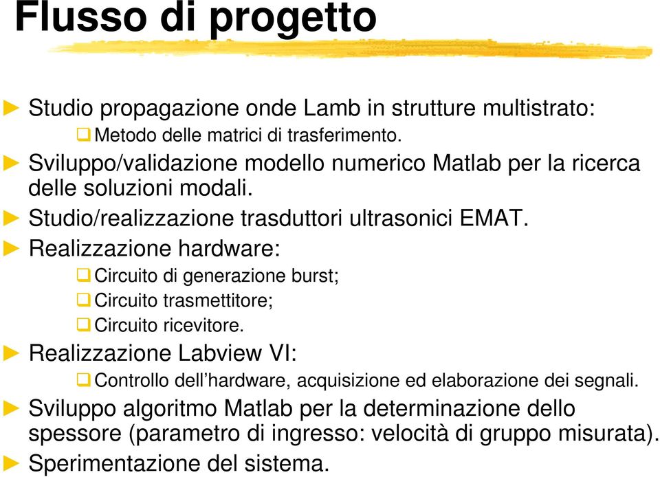 Realizzazione hardware: Circuito di generazione burst; Circuito trasmettitore; Circuito ricevitore.