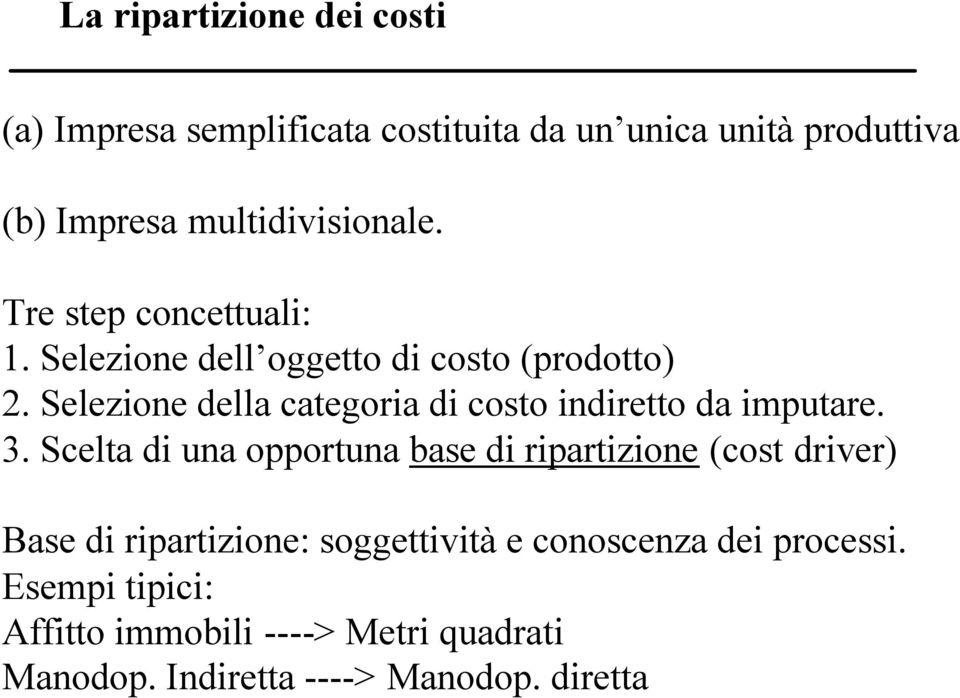 Selezione della categoria di costo indiretto da imputare. 3.