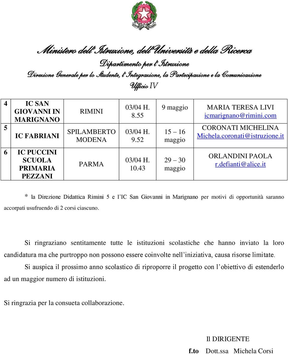 it * la Direzione Didattica Rimini e l IC San Giovanni in Marignano per motivi di opportunità saranno accorpati usufruendo di 2 corsi ciascuno.