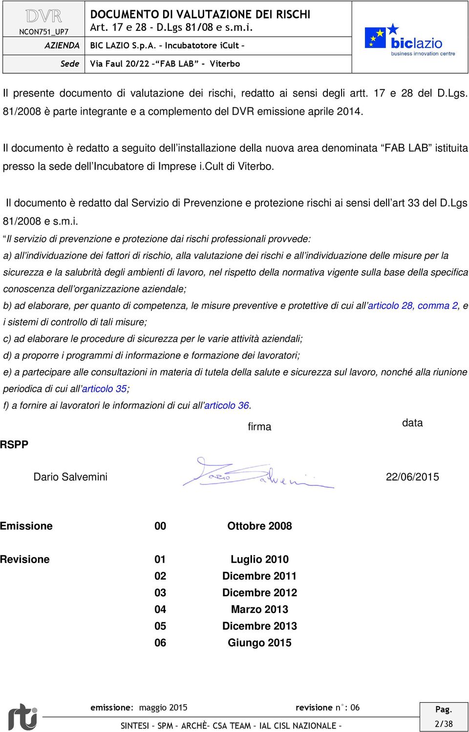 Il documento è redatto dal Serviz