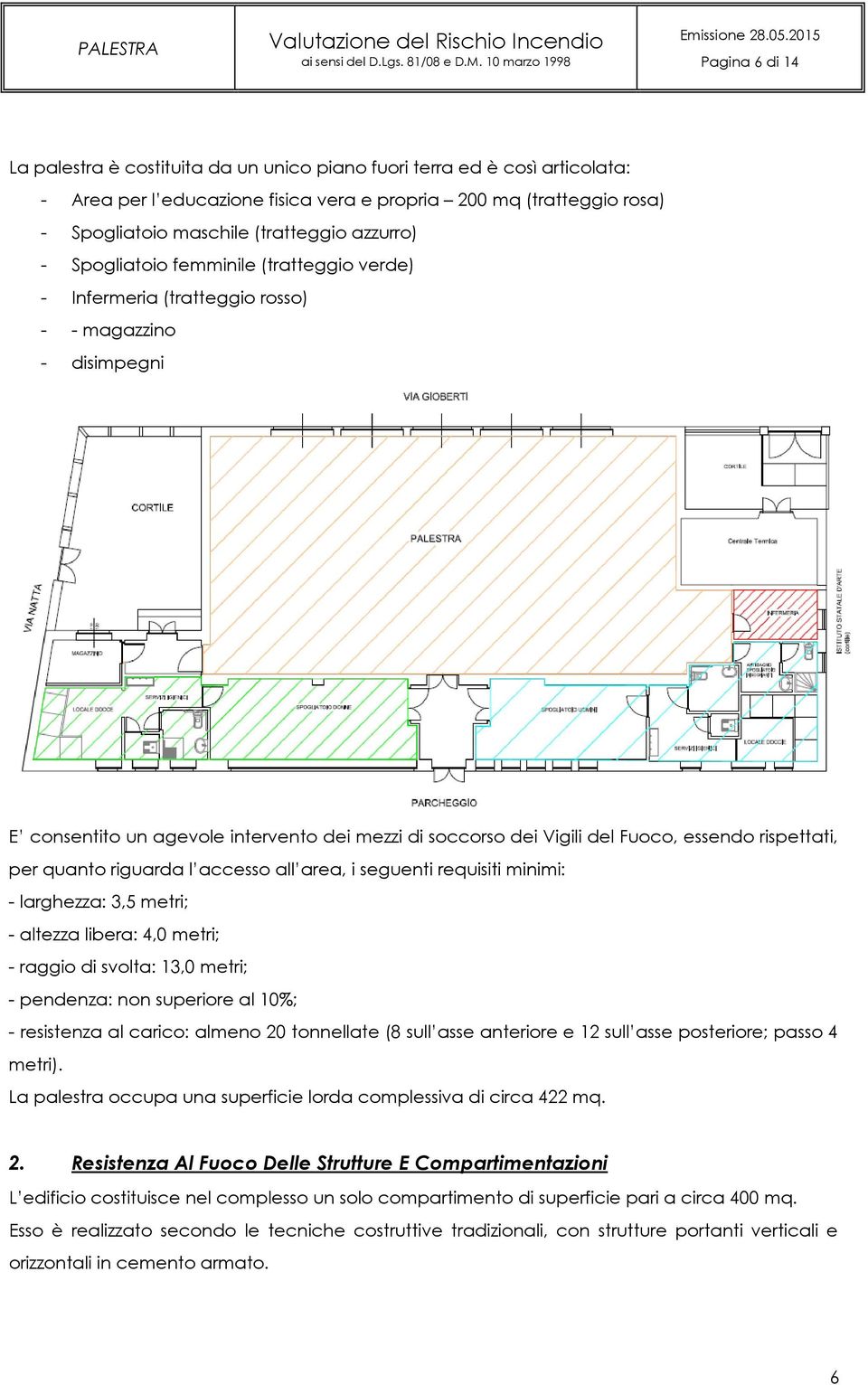 rispettati, per quanto riguarda l accesso all area, i seguenti requisiti minimi: - larghezza: 3,5 metri; - altezza libera: 4,0 metri; - raggio di svolta: 13,0 metri; - pendenza: non superiore al 10%;