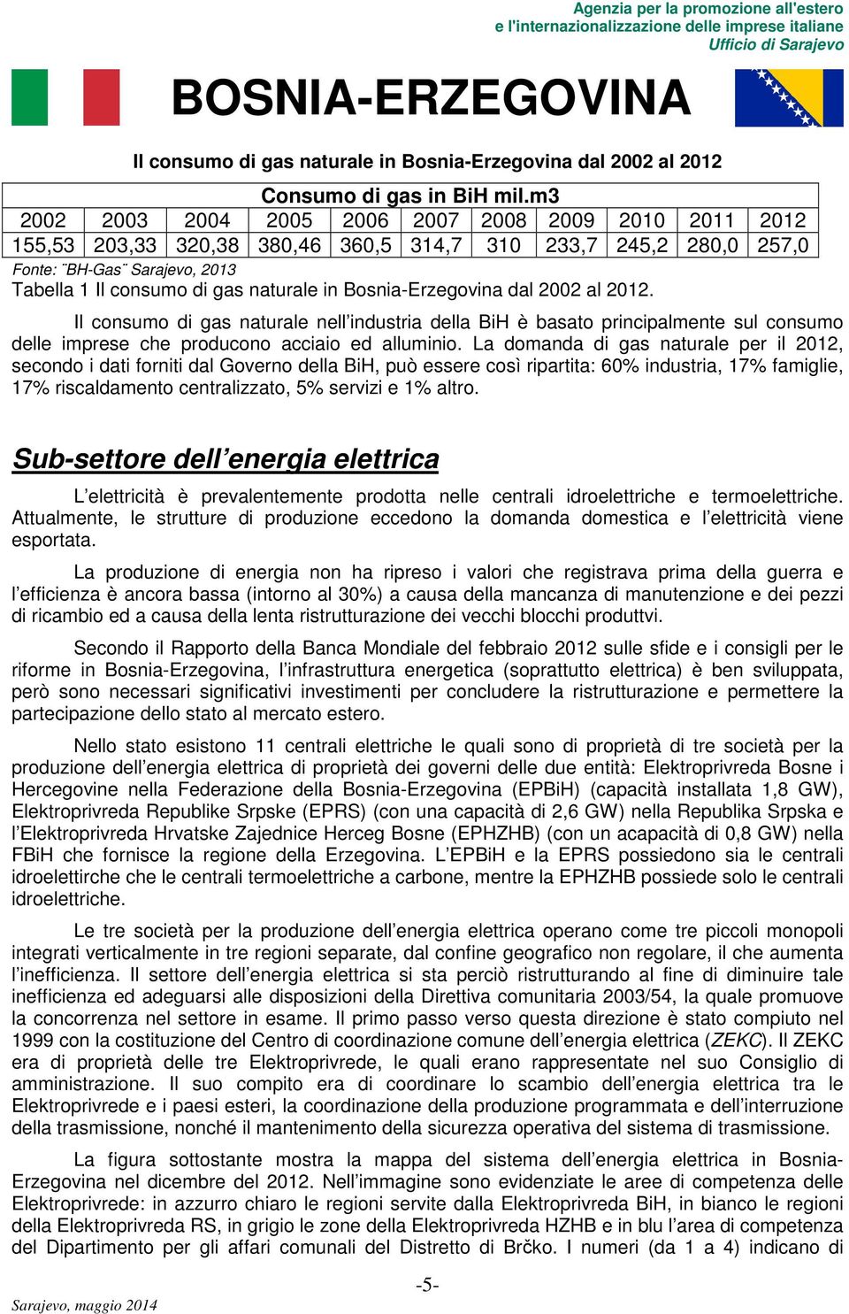 Bosnia-Erzegovina dal 2002 al 2012. Il consumo di gas naturale nell industria della BiH è basato principalmente sul consumo delle imprese che producono acciaio ed alluminio.