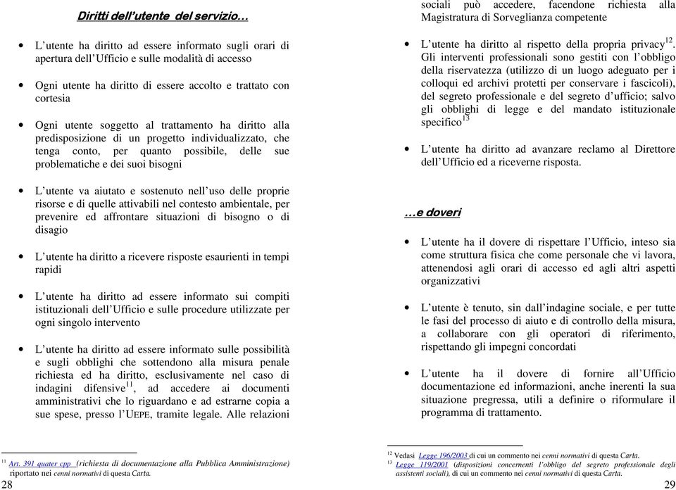 utente va aiutato e sostenuto nell uso delle proprie risorse e di quelle attivabili nel contesto ambientale, per prevenire ed affrontare situazioni di bisogno o di disagio L utente ha diritto a