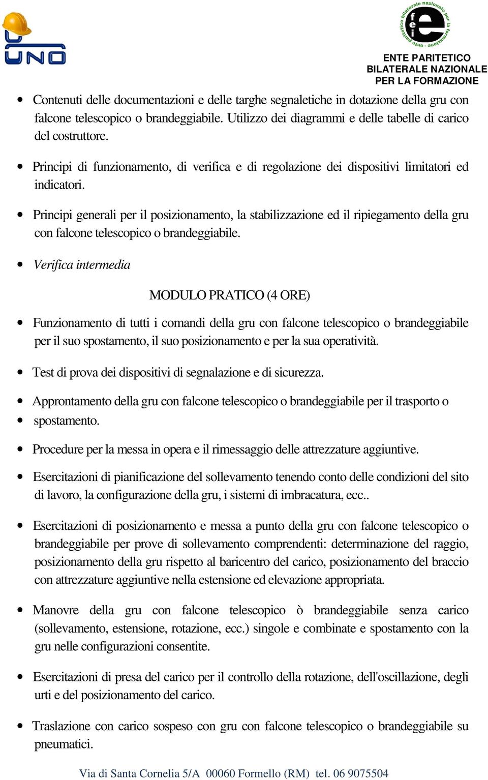 Principi di funzionamento, di verifica e di regolazione dei dispositivi limitatori ed Principi generali per il posizionamento, la stabilizzazione ed il ripiegamento della gru con falcone telescopico