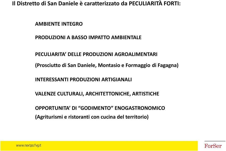 Montasio e Formaggio di Fagagna) INTERESSANTI PRODUZIONI ARTIGIANALI VALENZE CULTURALI,