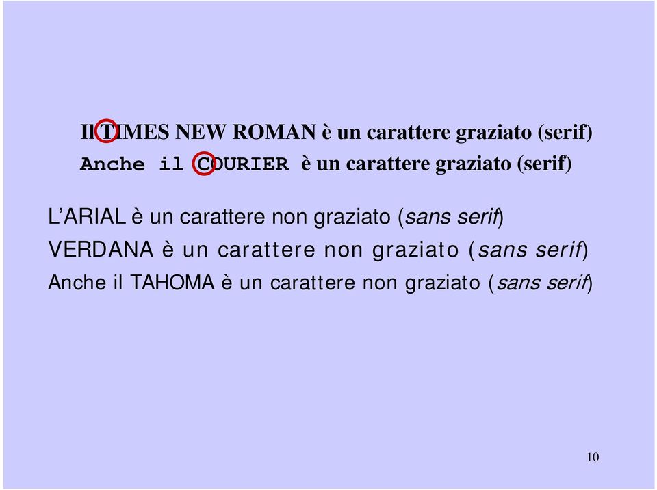 non graziato (sans serif) VERDANA è un carattere non graziato