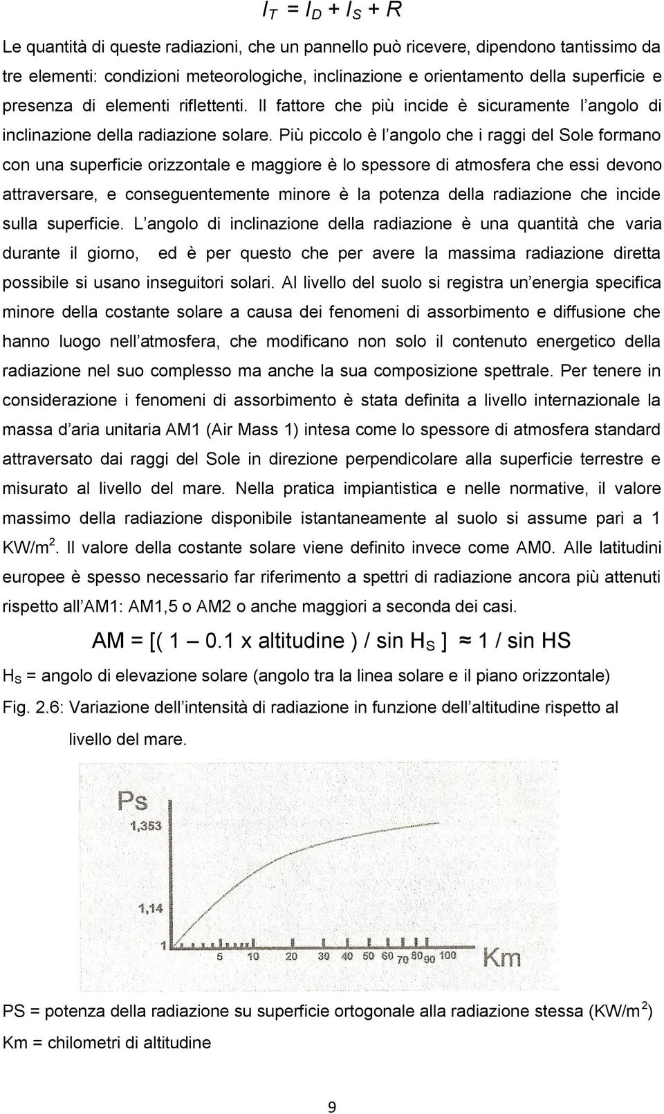 Più piccolo è l angolo che i raggi del Sole formano con una superficie orizzontale e maggiore è lo spessore di atmosfera che essi devono attraversare, e conseguentemente minore è la potenza della