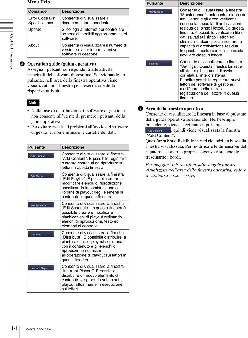 b Operation guide (guida operativa) Assegna i pulsanti corrispondenti alle attività principali del software di gestione.