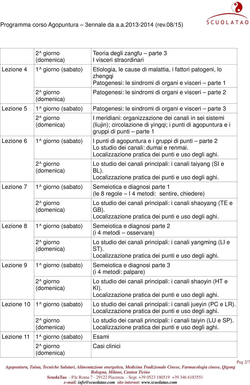 circolazione di yingqi; i punti di agopuntura e i gruppi di punti parte 1 Lezione 6 1^ giorno (sabato) I punti di agopuntura e i gruppi di punti parte 2 Lo studio dei canali: dumai e renmai.