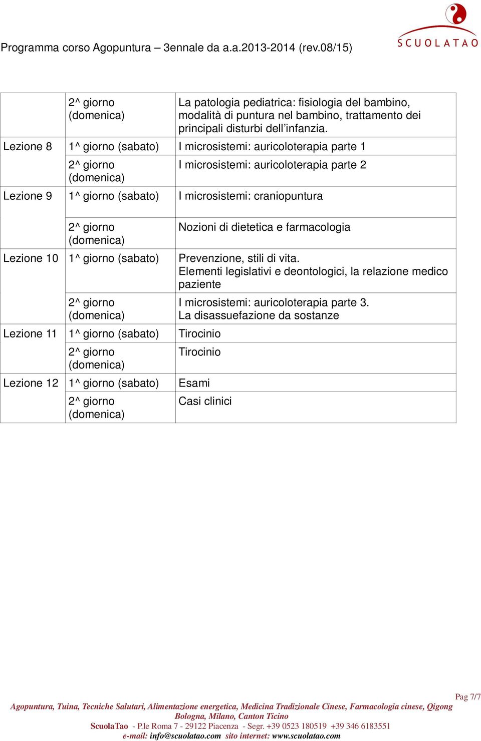 craniopuntura Nozioni di dietetica e farmacologia Lezione 10 1^ giorno (sabato) Prevenzione, stili di vita.