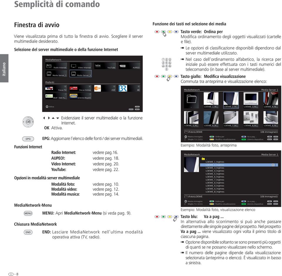 Funzione dei tasti nel selezione dei media Tasto verde: Ordina per Modifica ordinamento degli oggetti visualizzati (cartelle e file).