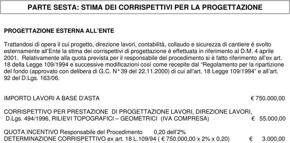 Relativamente alla quota prevista per il responsabile del procedimento si è fatto riferimento all ex art.