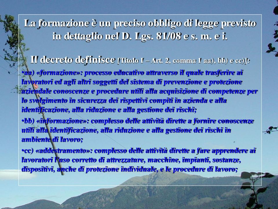 procedure utili alla acquisizione di competenze per lo svolgimento in sicurezza dei rispettivi compiti in azienda e alla identificazione, alla riduzione e alla gestione dei rischi; bb)