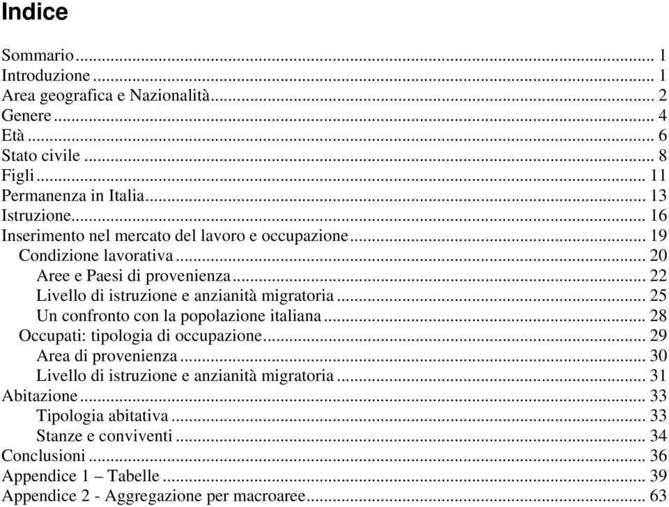 .. H25 Un confronto con la popolazione italiana... H28 Occupati: tipologia di occupazione... H29 Area di provenienza... H30 Livello di istruzione e anzianità migratoria.