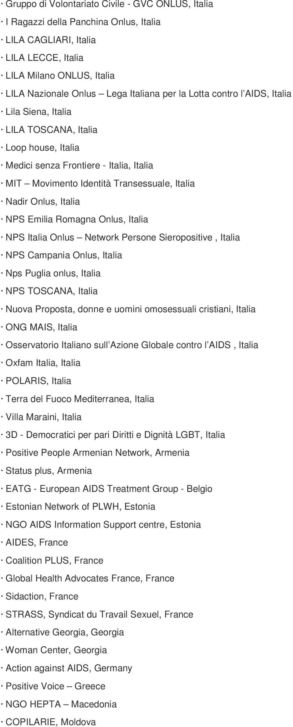 Emilia Romagna Onlus, Italia NPS Italia Onlus Network Persone Sieropositive, Italia NPS Campania Onlus, Italia Nps Puglia onlus, Italia NPS TOSCANA, Italia Nuova Proposta, donne e uomini omosessuali