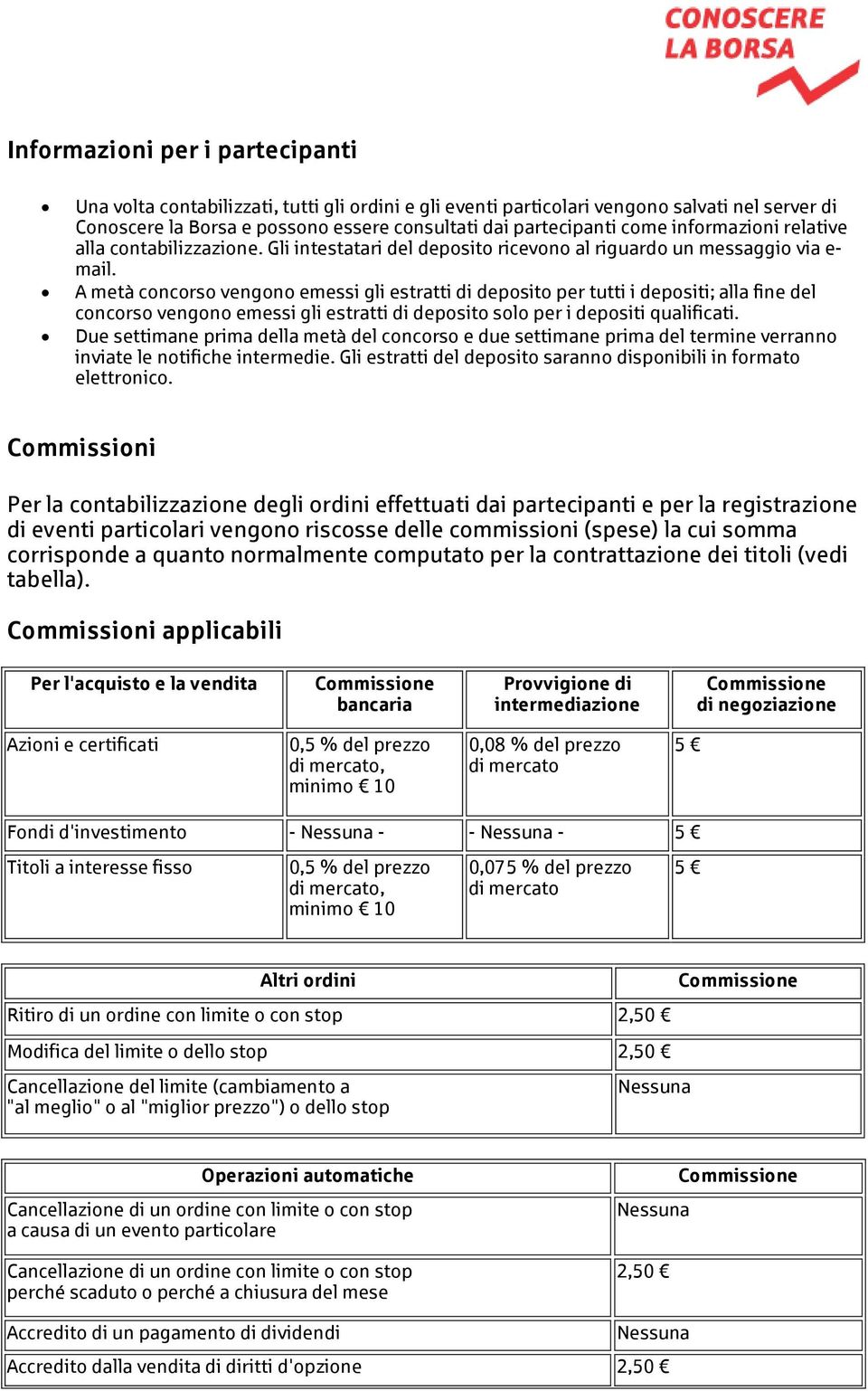 A metà concorso vengono emessi gli estratti di deposito per tutti i depositi; alla fine del concorso vengono emessi gli estratti di deposito solo per i depositi qualificati.