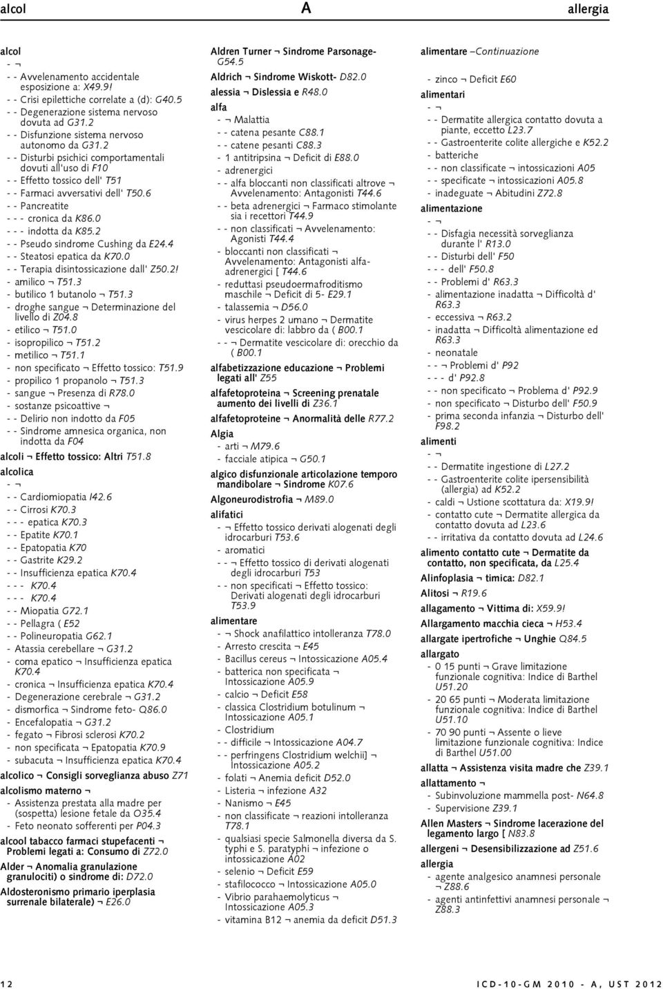 6 - - Pancreatite - - - cronica da K86.0 - - - indotta da K85.2 - - Pseudo sindrome Cushing da E24.4 - - Steatosi epatica da K70.0 - - Terapia disintossicazione dall' Z50.2! - amilico T51.