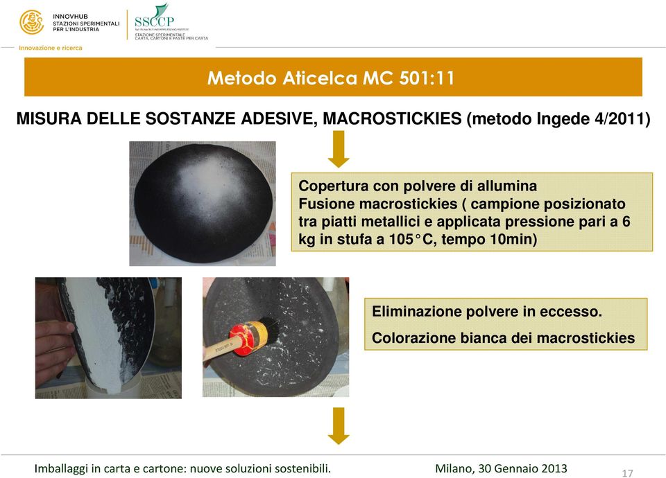 posizionato tra piatti metallici e applicata pressione pari a 6 kg in stufa a 105