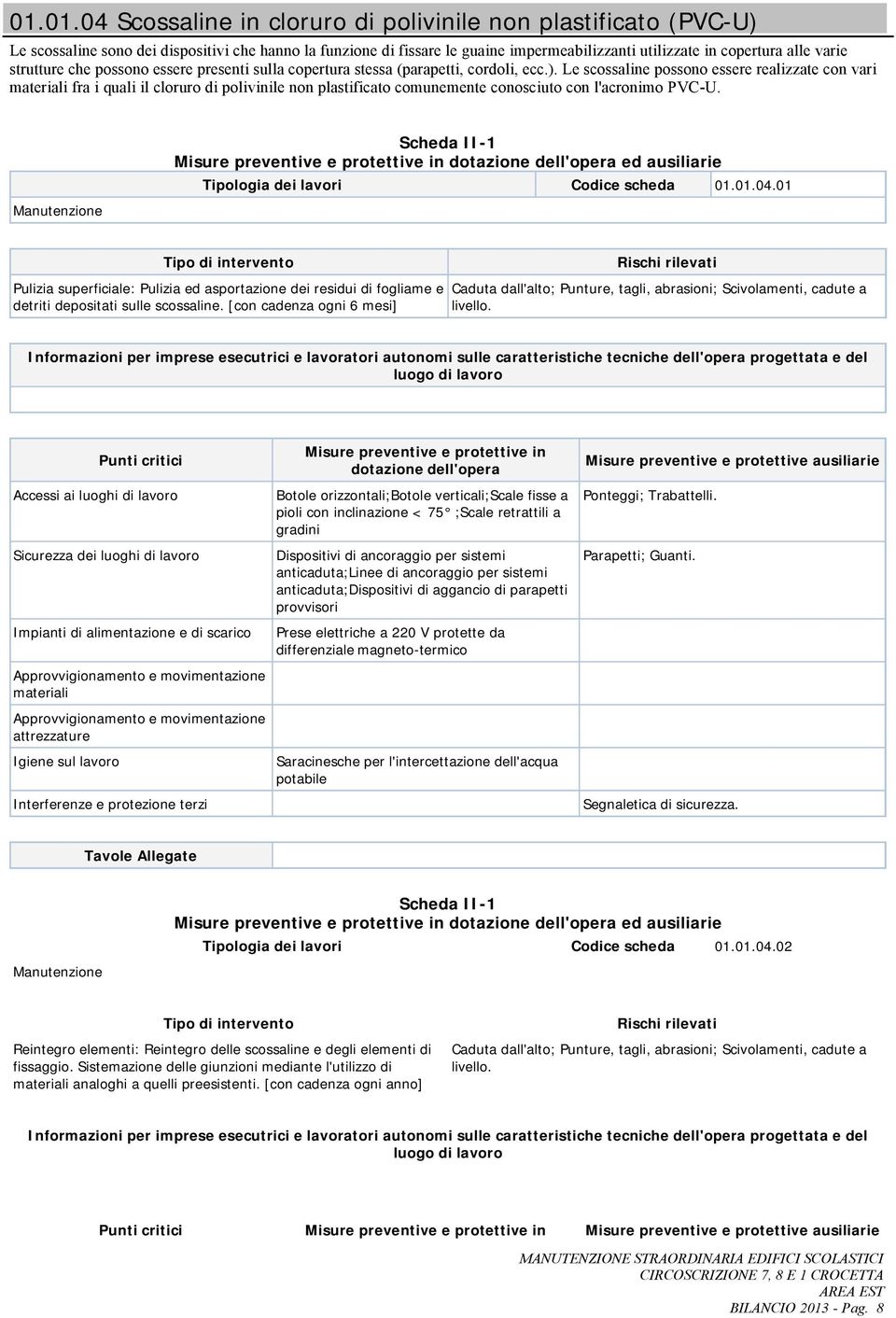 Le scossaline possono essere realizzate con vari fra i quali il cloruro di polivinile non plastificato comunemente conosciuto con l'acronimo PVC-U. ed ausiliarie Tipologia dei lavori Codice scheda 01.