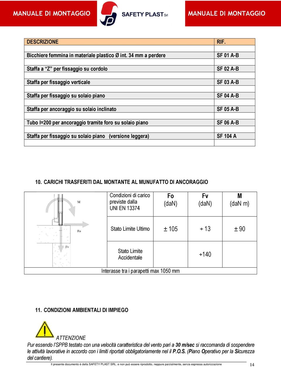 foro su solaio piano Staffa per fissaggio su solaio piano (versione leggera) RIF. SF 01 A-B SF 02 A-B SF 03 A-B SF 04 A-B SF 05 A-B SF 06 A-B SF 104 A 10.