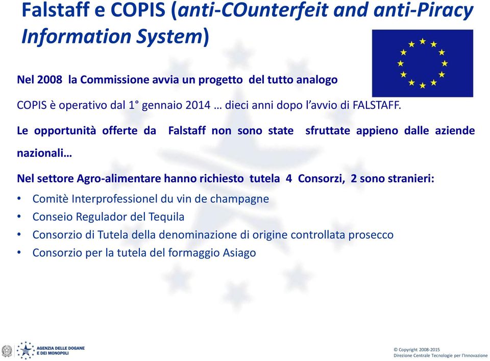 Le opportunità offerte da Falstaff non sono state sfruttate appieno dalle aziende nazionali Nel settore Agro-alimentare hanno richiesto tutela