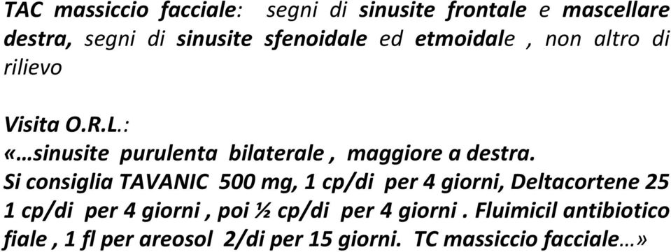 Si consiglia TAVANIC 500 mg, 1 cp/di per 4 giorni, Deltacortene 25 1 cp/di per 4 giorni, poi ½ cp/di