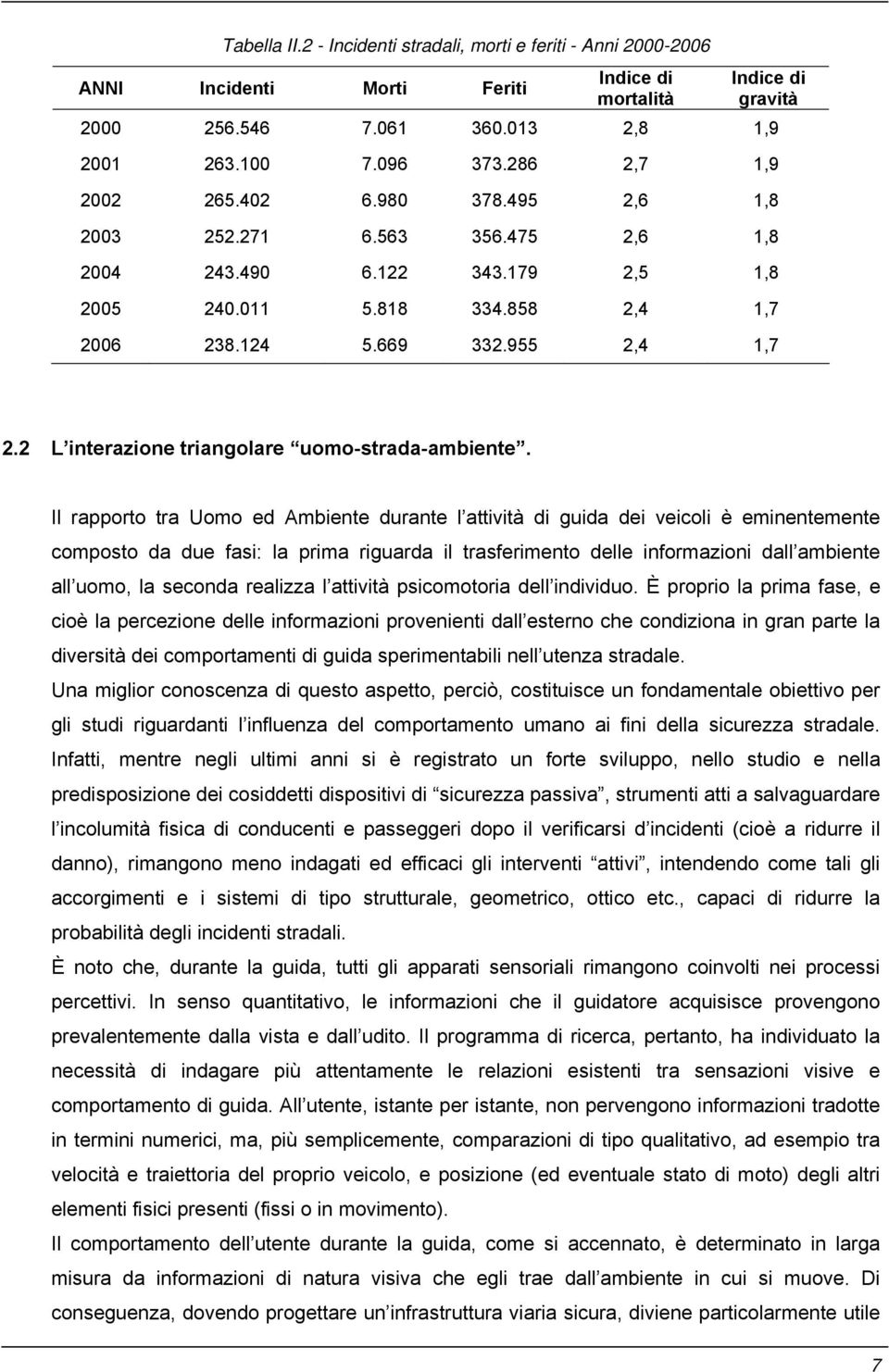 2 L interazione triangolare uomo-strada-ambiente.