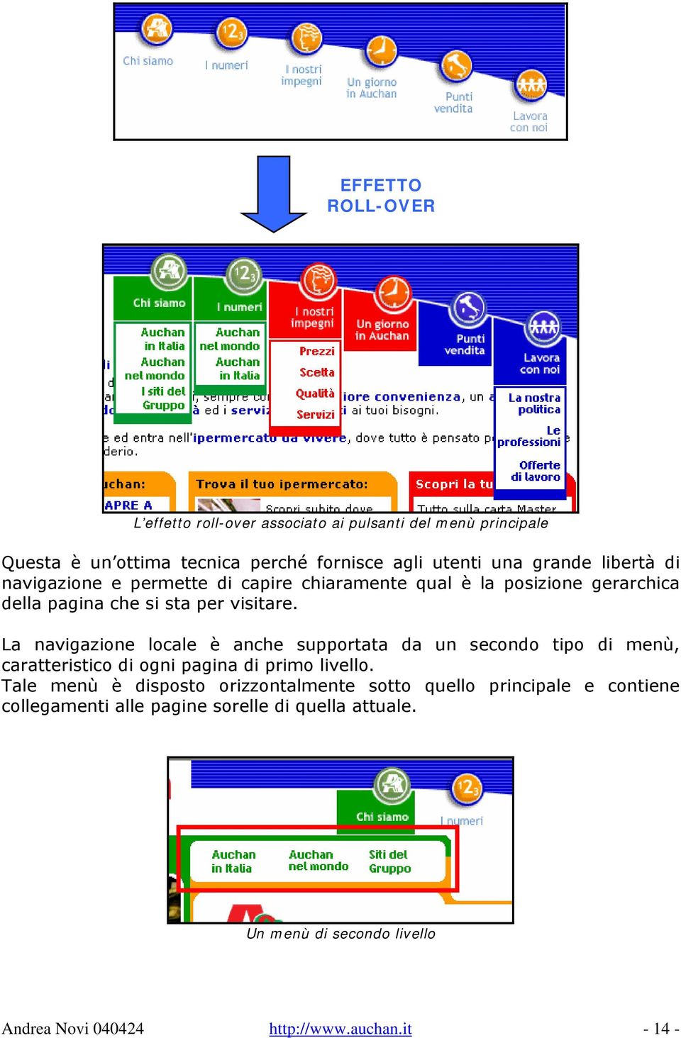 La navigazione locale è anche supportata da un secondo tipo di menù, caratteristico di ogni pagina di primo livello.