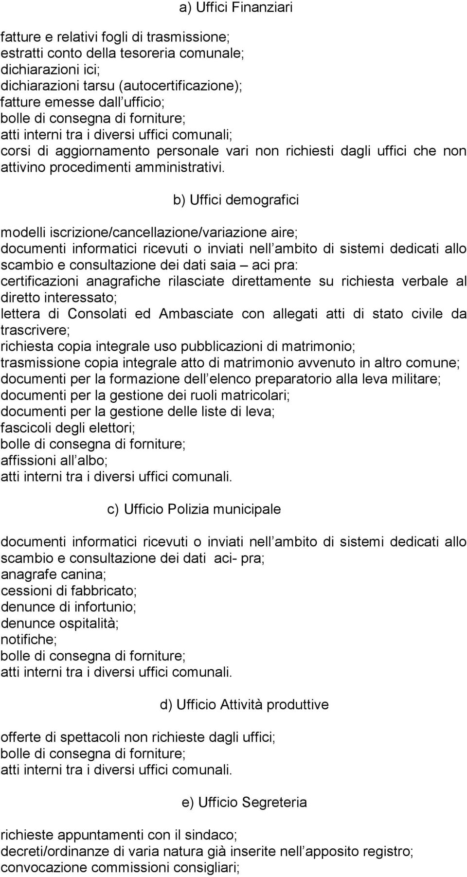 b) Uffici demografici modelli iscrizione/cancellazione/variazione aire; documenti informatici ricevuti o inviati nell ambito di sistemi dedicati allo scambio e consultazione dei dati saia aci pra: