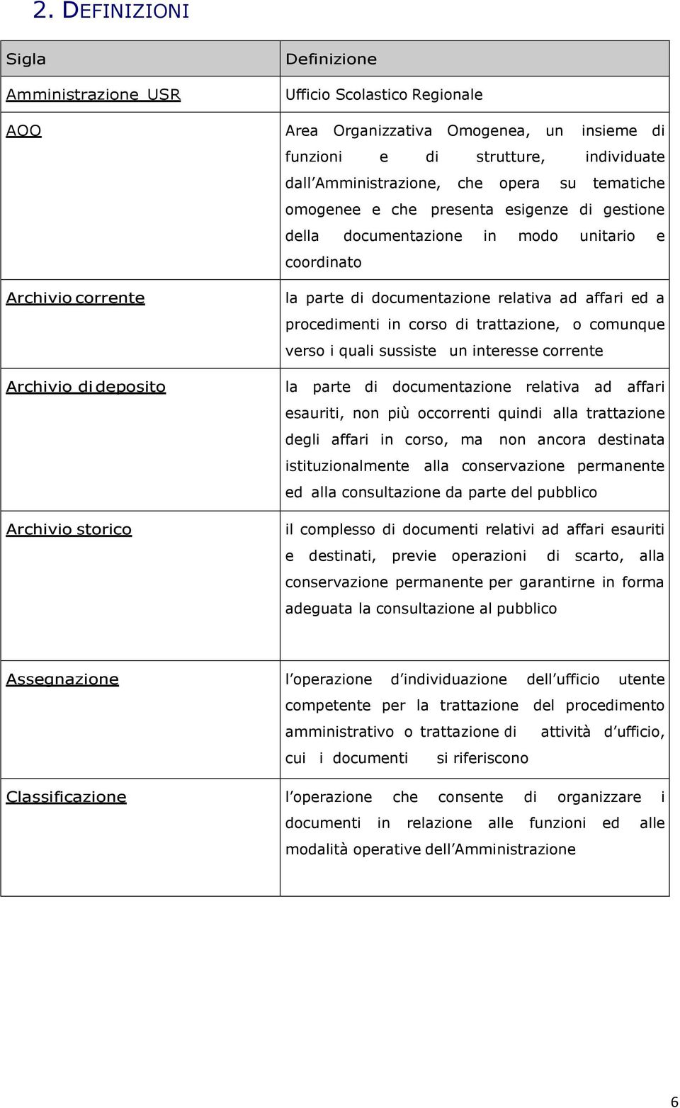 relativa ad affari ed a procedimenti in corso di trattazione, o comunque verso i quali sussiste un interesse corrente la parte di documentazione relativa ad affari esauriti, non più occorrenti quindi